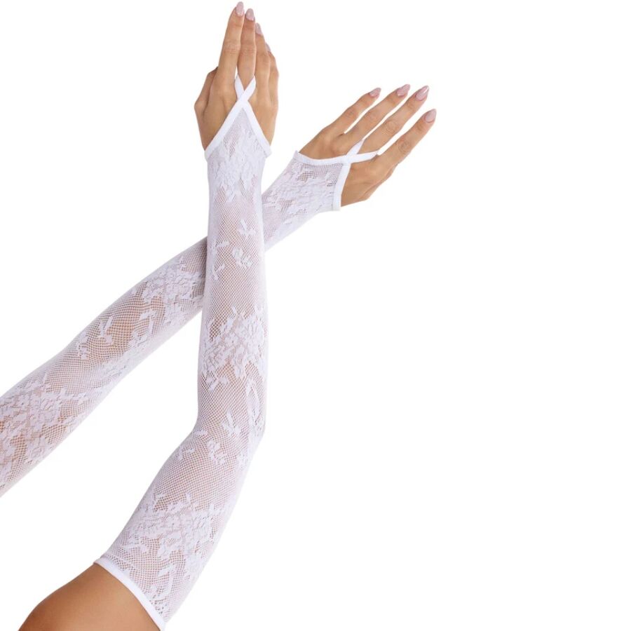 Leg Avenue Guantes Largos de Encaje Floral con Dedo - Blanco