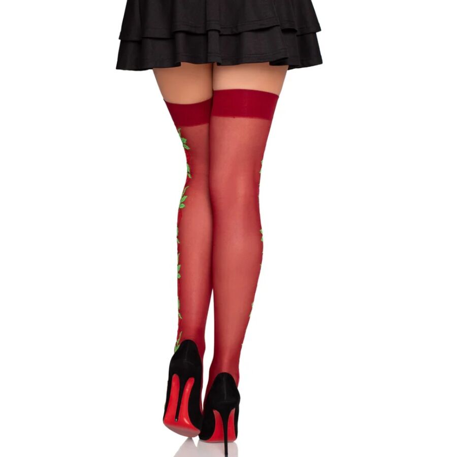 Leg Avenue Medias de Liguero 1957 con Flores Rojas - Talla Única