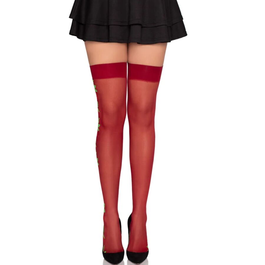 Leg Avenue Medias de Liguero 1957 con Flores Rojas - Talla Única