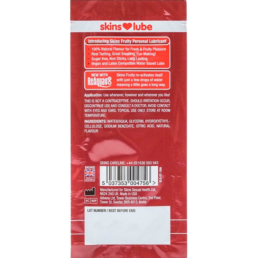 Lubricante Skins Fruity Water-Based Sabor Fresa 5 ml