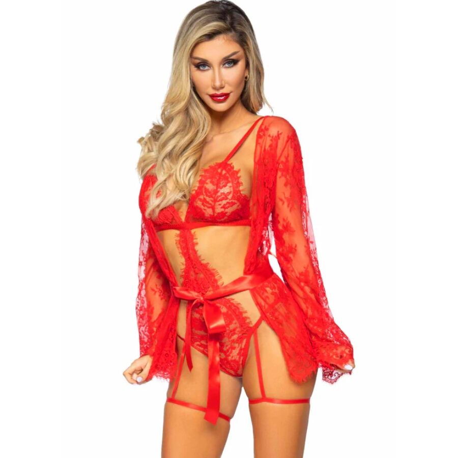 Leg Avenue Teddy + Garter Robe Set Rojo Talla M