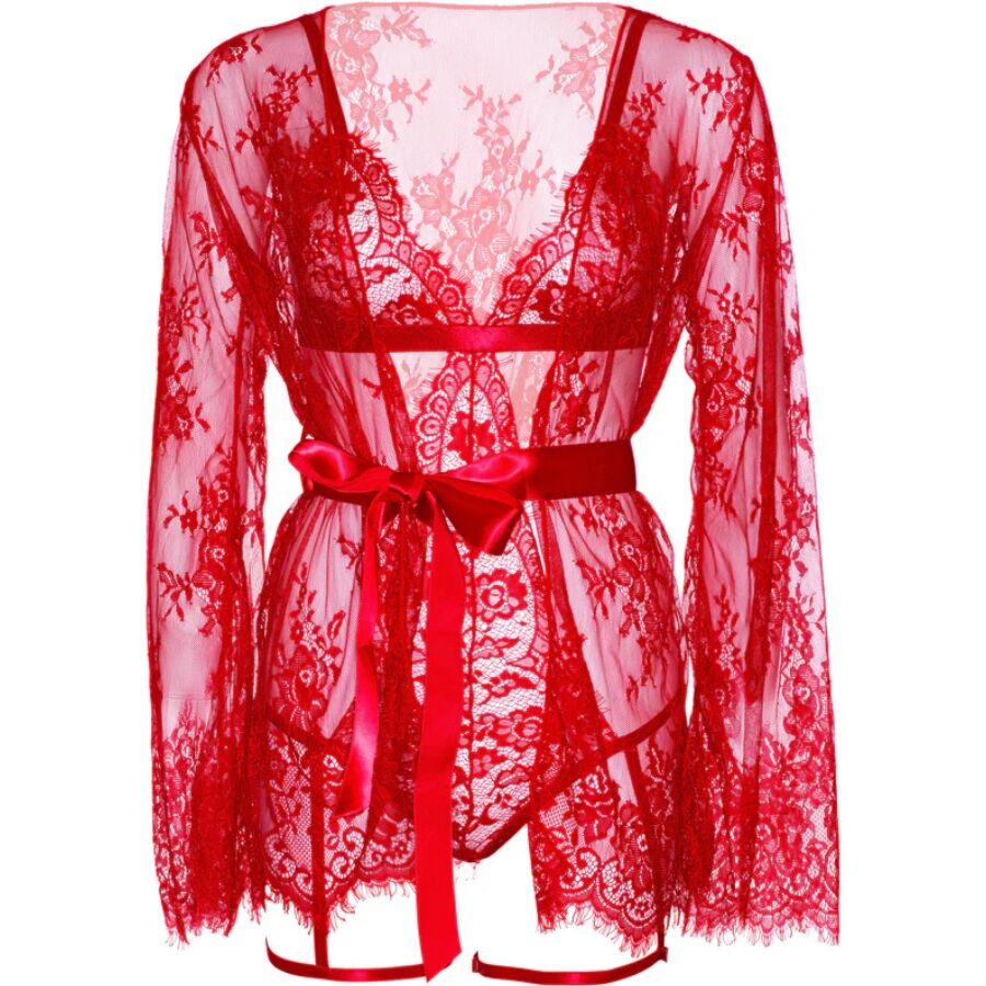 Leg Avenue Teddy + Garter Robe Set Rojo Talla M