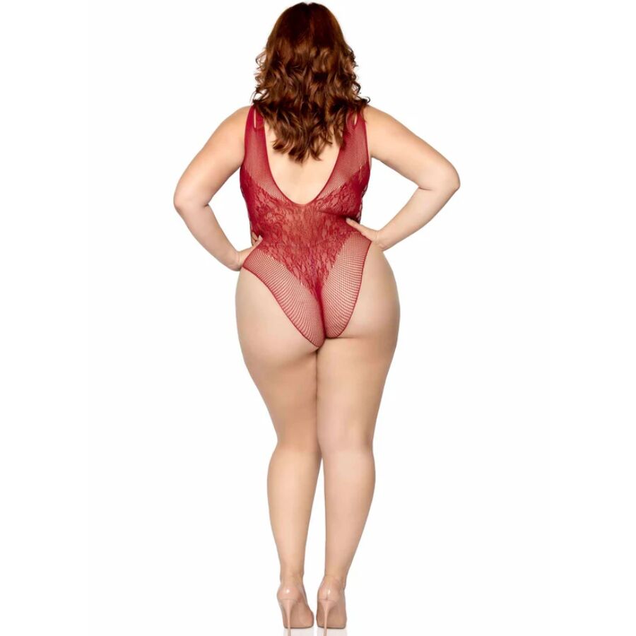 Leg Avenue Dangerous Curves Plus Bodysuit Burgundy 1X/2X - Teddy de Encaje y Red