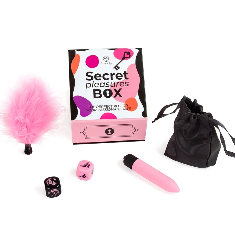 Secret Play Pleasures Box - Juego para parejas con dados, vibrador y pluma