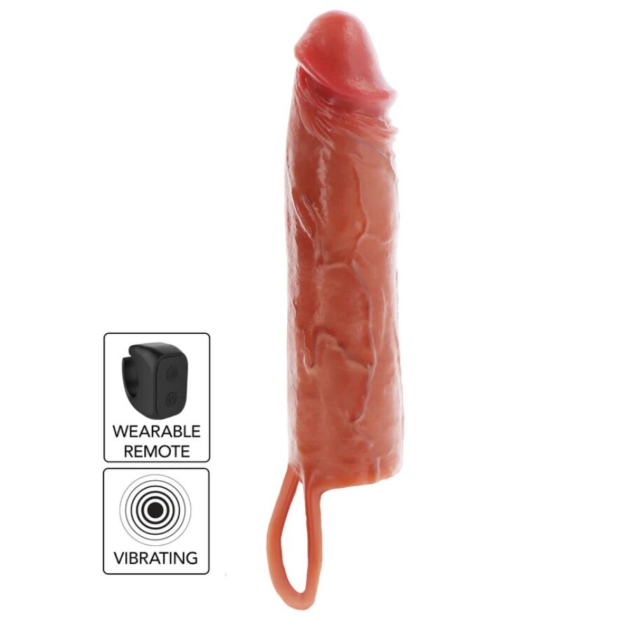 Get Real Hydrated Skin Silicone Vibrating Penis Sleeve Caramel 20 cm