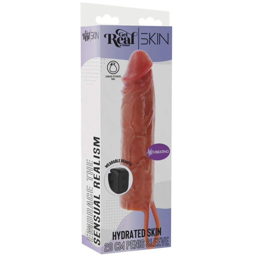 Get Real Hydrated Skin Silicone Vibrating Penis Sleeve Caramel 20 cm