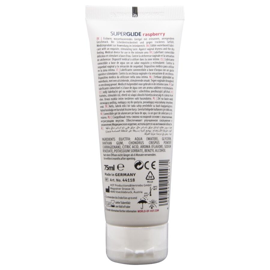 HOT Superglide Lubricante Comestible a Base de Agua Frambuesa 75 ml