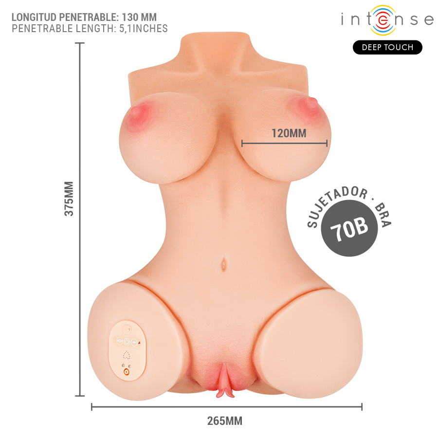 Intense Deep Touch - Torso con Suction, Heat, Vibration y Control Remoto