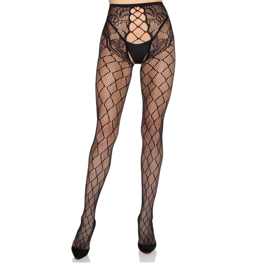 Leg Avenue 1966 Medias de Red con Braguita Abierta Negro