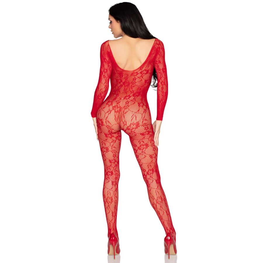 Leg Avenue Bodystocking Encaje Rojo Talla Única - Lencería Sexy