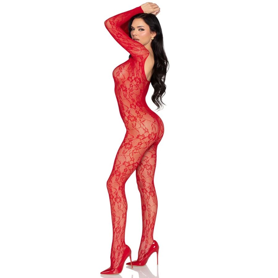 Leg Avenue Bodystocking Encaje Rojo Talla Única - Lencería Sexy