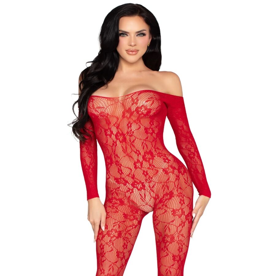Leg Avenue Bodystocking Encaje Rojo Talla Única - Lencería Sexy