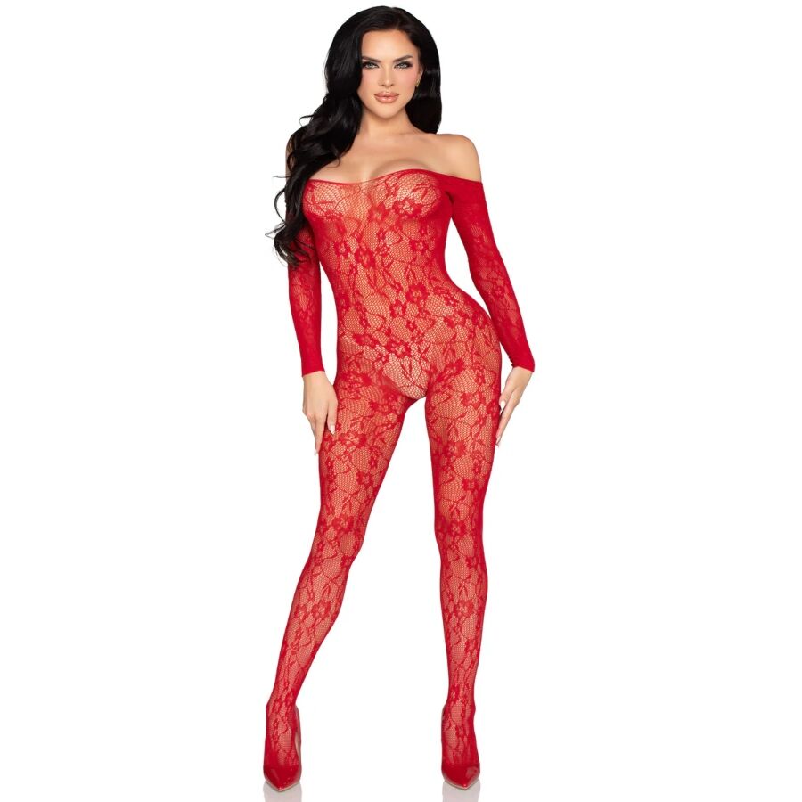Leg Avenue Bodystocking Encaje Rojo Talla Única - Lencería Sexy