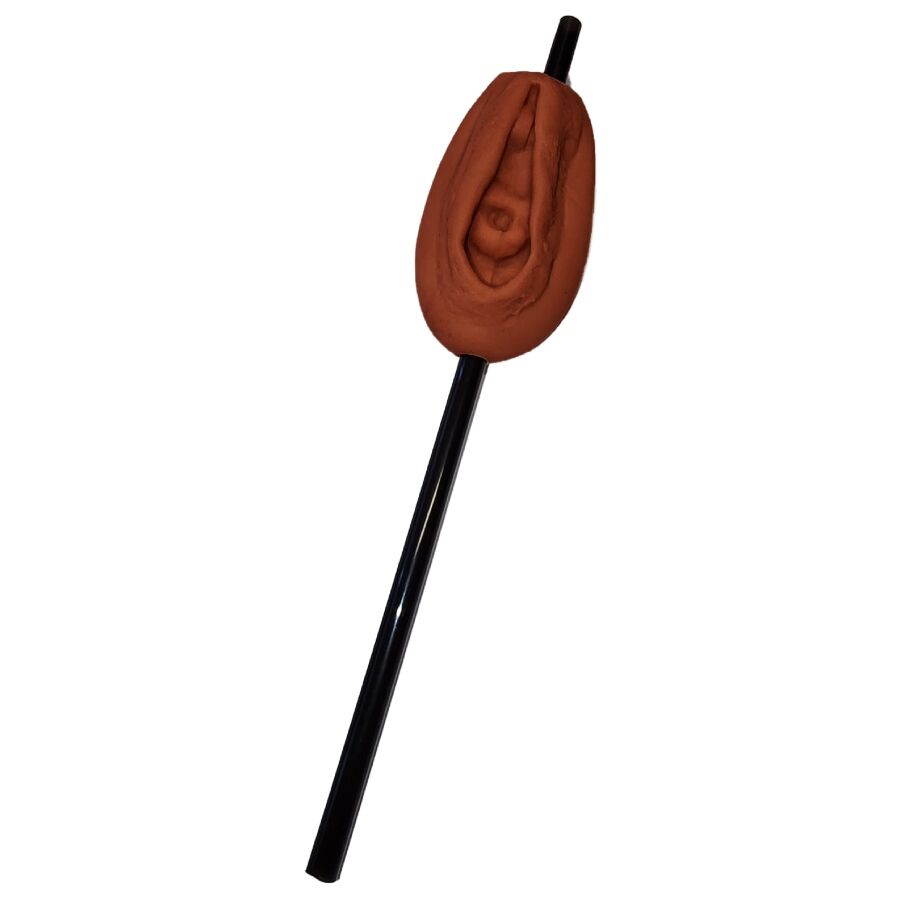 Diablo Picante - Pajita Vagina Tono Oscuro | Accesorio Divertido para Fiestas