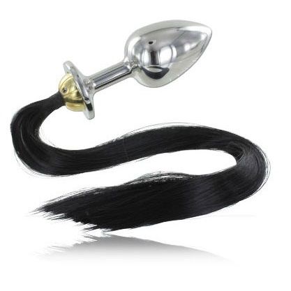 Plug Anal METAL HARD con Cola de Pelo Negro 8.89 cm