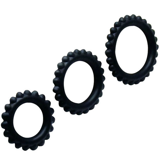 BAILE TITAN SET 3PCS - Anillos Penianos Negro 2.8, 2.4 y 1.9 cm