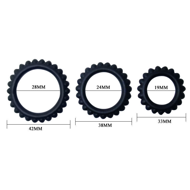 BAILE TITAN SET 3PCS - Anillos Penianos Negro 2.8, 2.4 y 1.9 cm