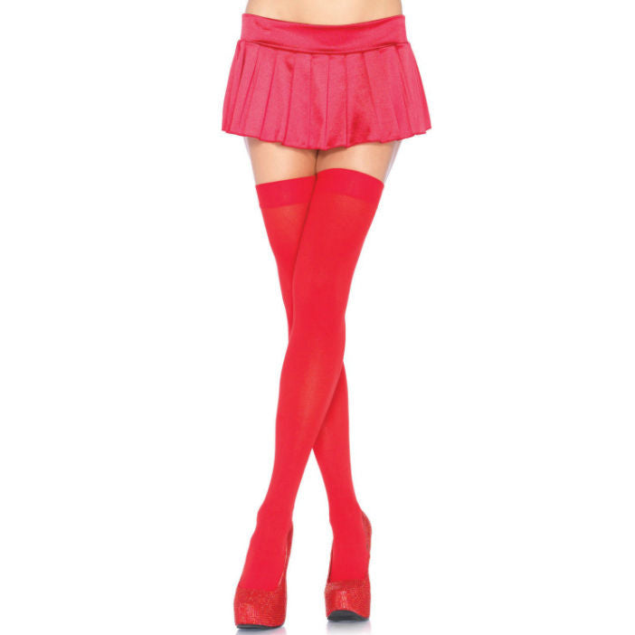 Leg Avenue Nylon Thigh Highs Red - Medias Altas de Nylon Rojo