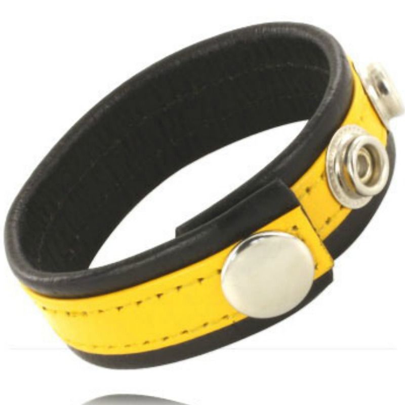 Leather Body Arnés Ajustable de Cuero para Pene Amarillo-Negro