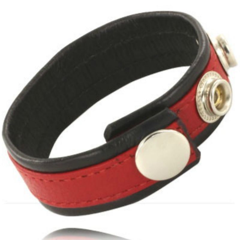 Leather Body - Correa Ajustable de Cuero para Pene Rojo-Negro