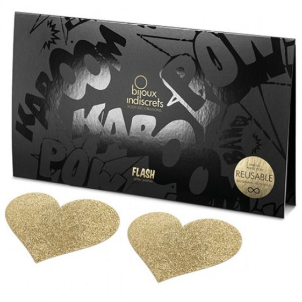 Bijoux Indiscrets Flash Golden Heart - Cubiertas para Pezones Doradas