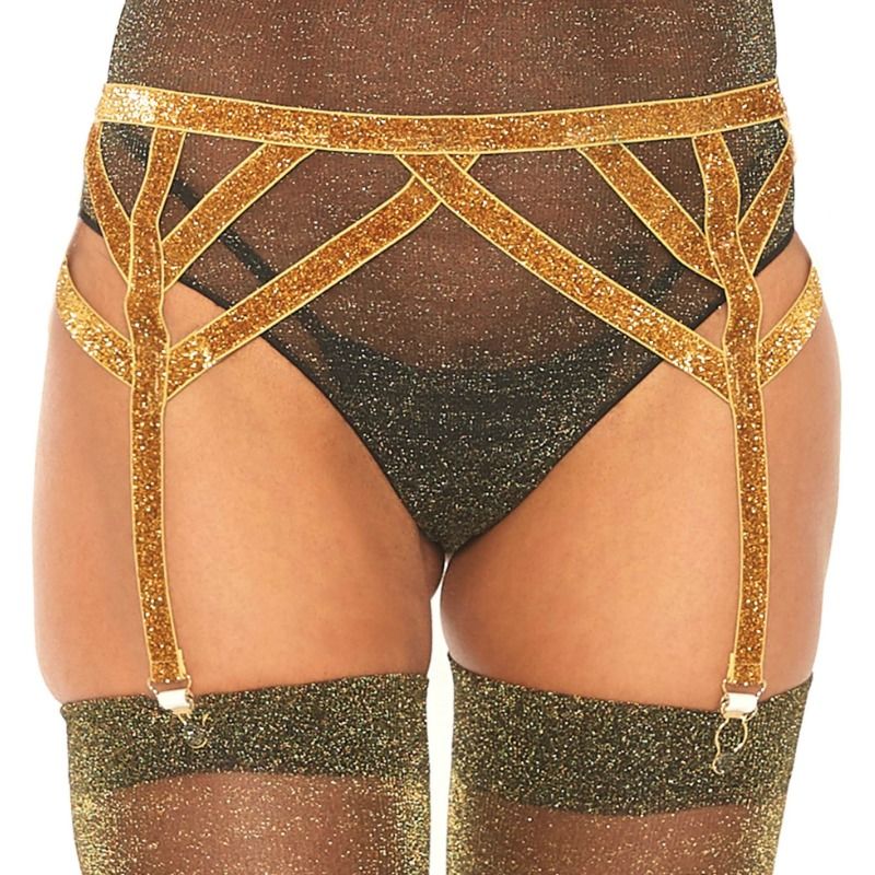 Leg Avenue Lurex Elastic Garter Belt - Cinturón de Liguero Brillante One Size