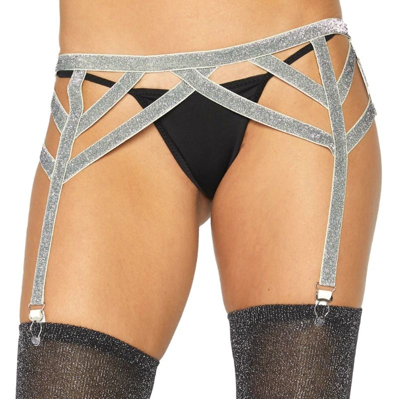 Leg Avenue Cinturón de Liguero Lurex Plateado - Talla Única