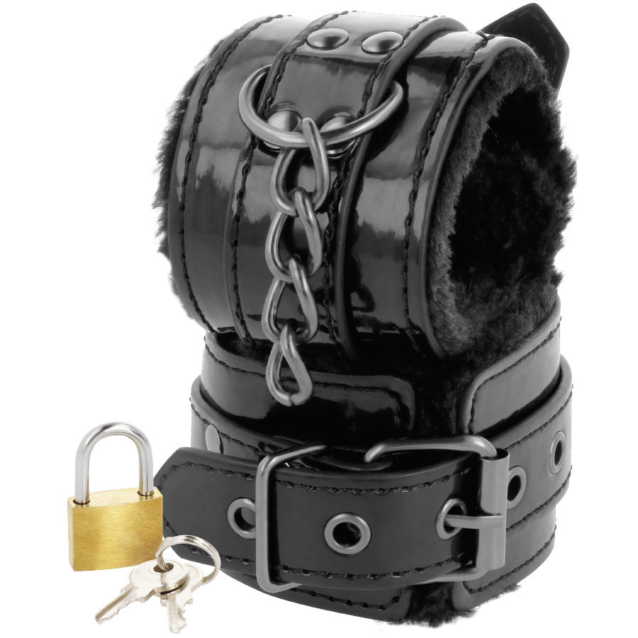 Darkness Black Adjustable Leather Handcuffs with Padlock