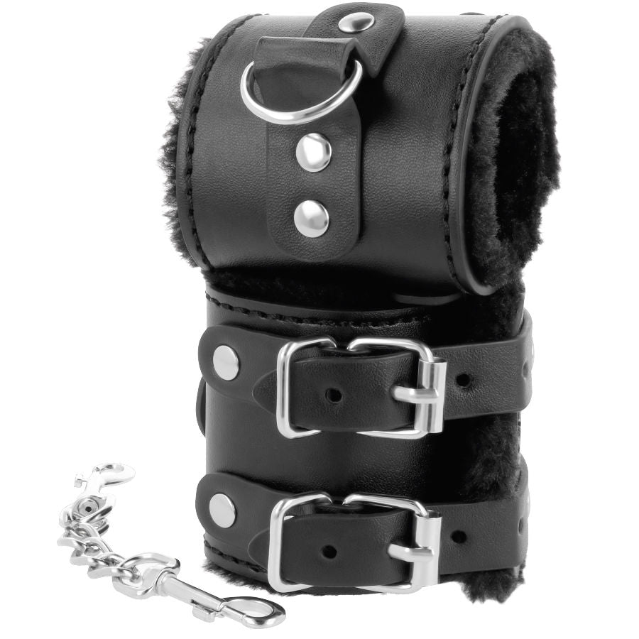 Darkness Black Adjustable Leather Handcuffs with Lining