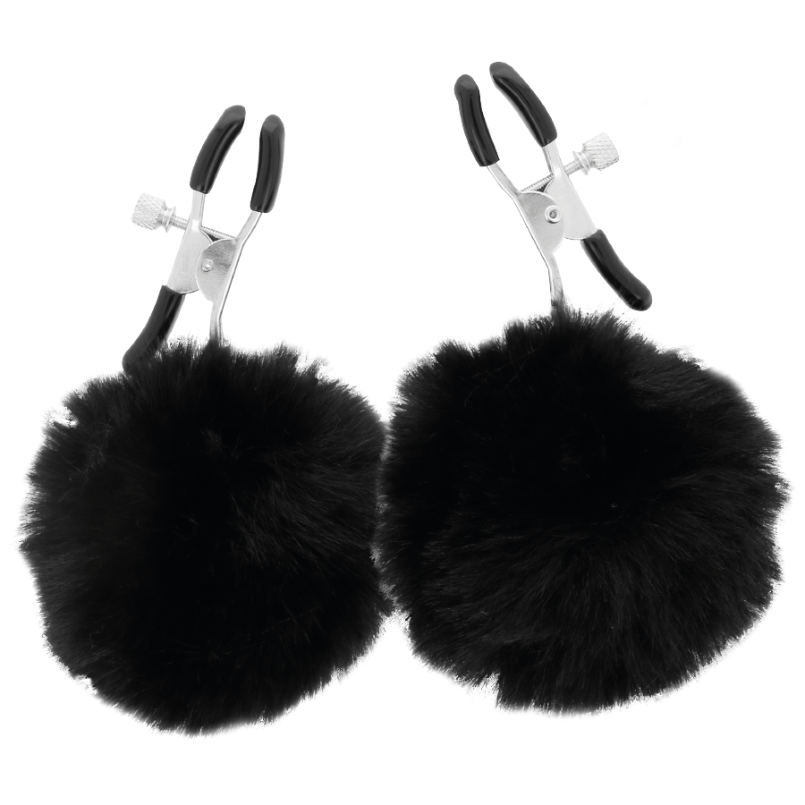 Darkness Pinzas para Pezones con Pompones Negro - Regulables y Cómodas