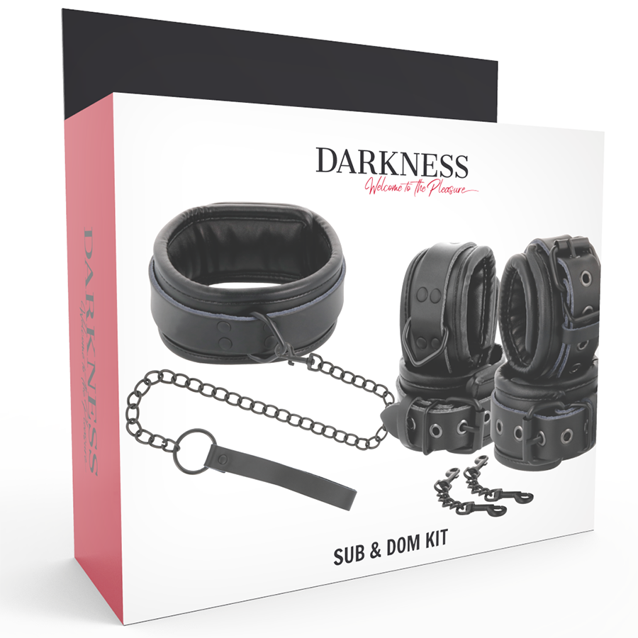 Darkness Black Leather Handcuffs and Collar Set