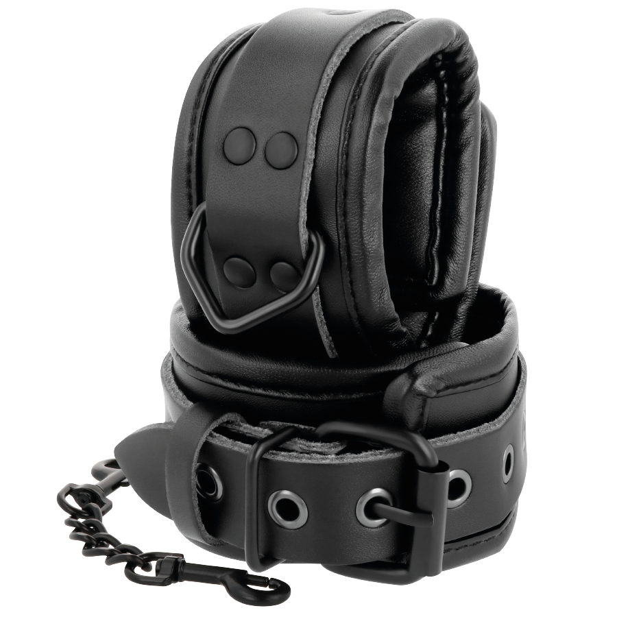 Darkness Black Leather Handcuffs and Collar Set