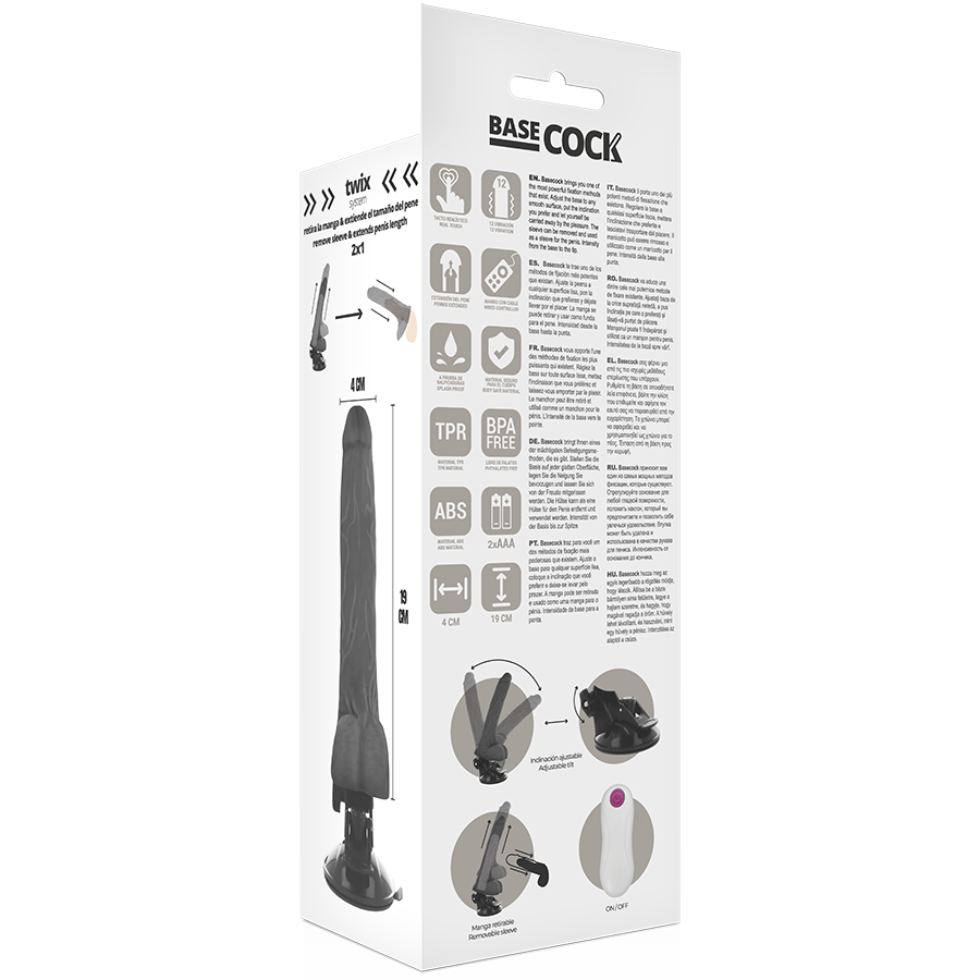 Basecock Vibrador Realista Control Remoto Negro 19 cm