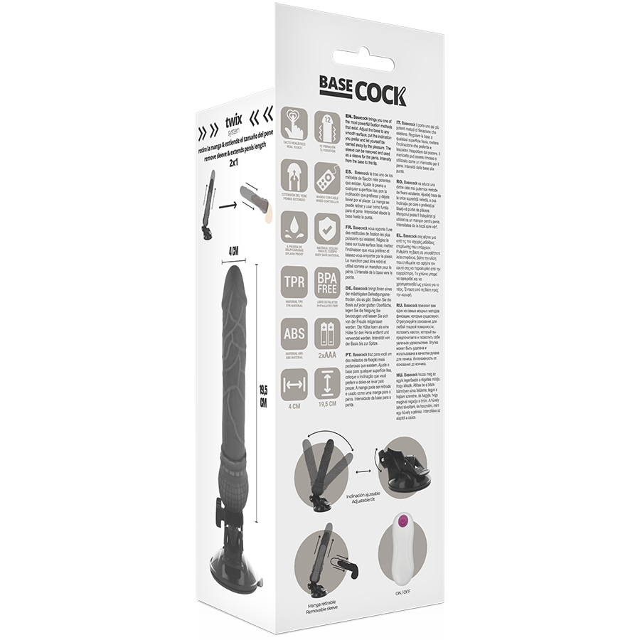 Basecock Vibrador Realista Control Remoto Negro 19.5 cm