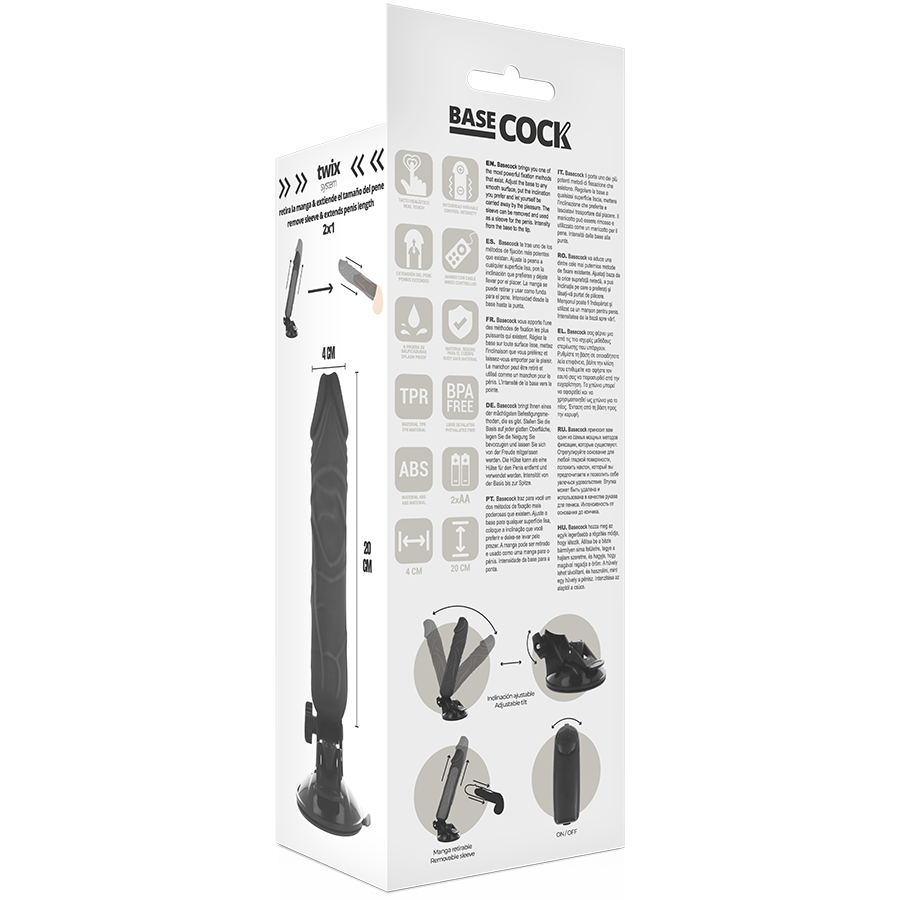 Basecock Vibrador Realista Control Remoto Negro 20 cm