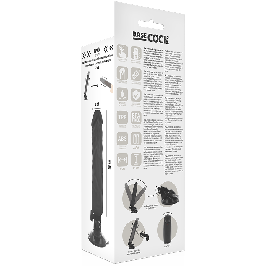 Basecock Vibrador Realista Control Remoto Negro 21 cm