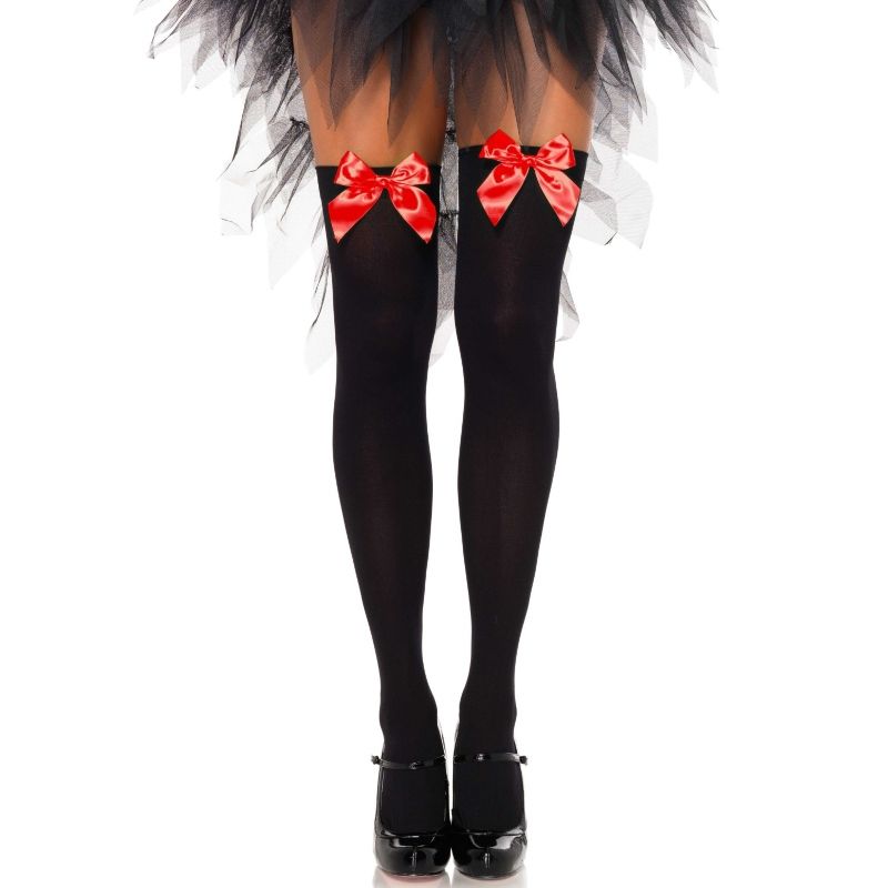Medias Altas Leg Avenue Negras con Lazo Rojo - Talla Única