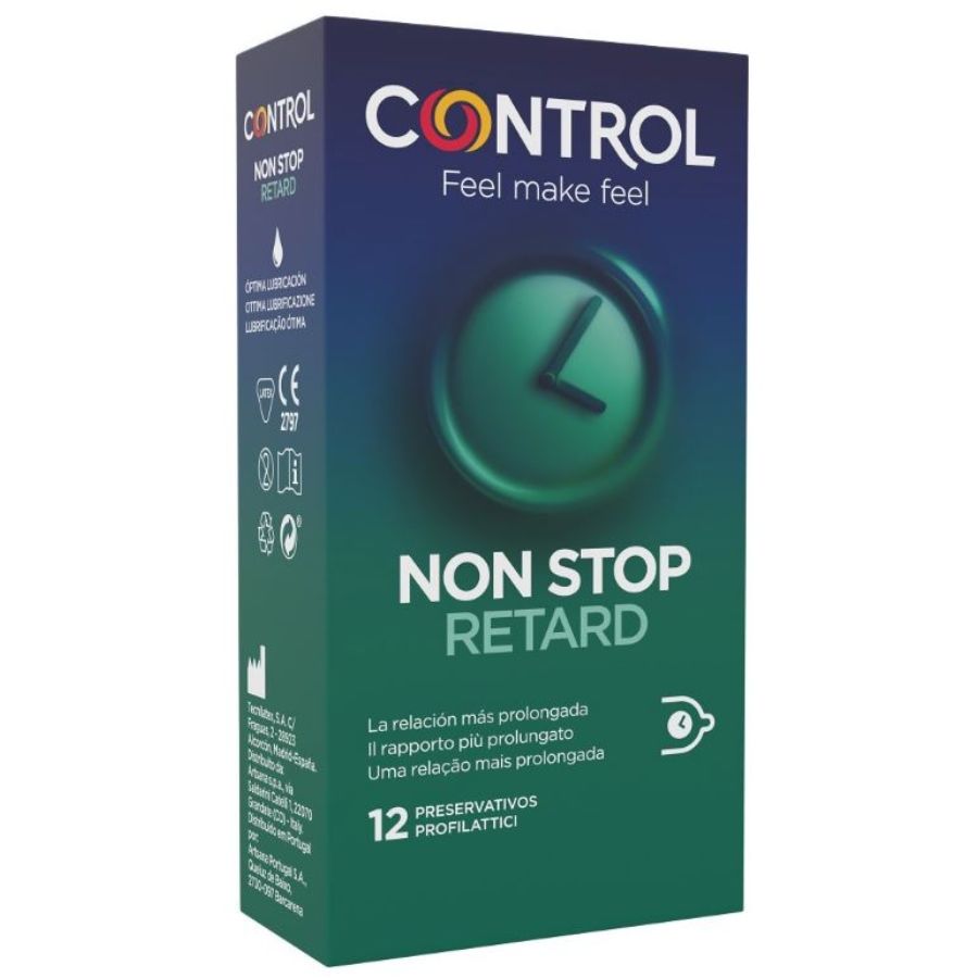 Control Non Stop Retard Condoms - Caja de 12 Unidades