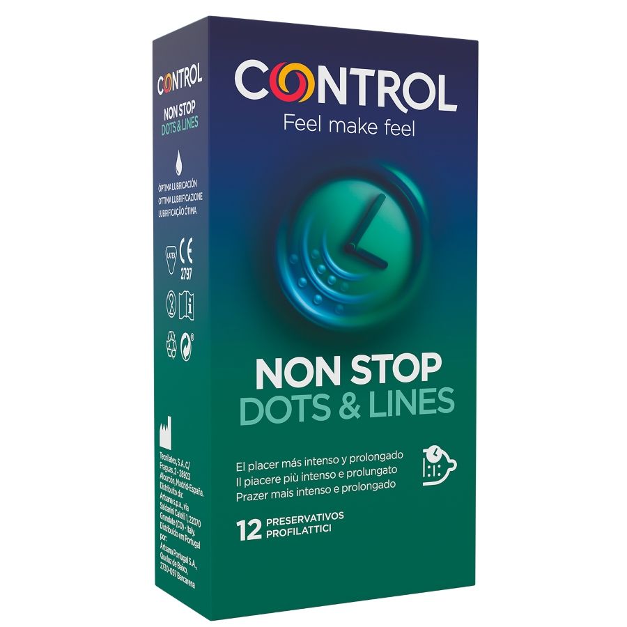 Control Nonstop Dots and Lines - Preservativos con Efecto Retardante 12 Unidades