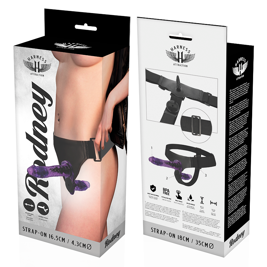 Harness Attraction Rodney Doble Penetración Vibrador 18 x 3.5 cm