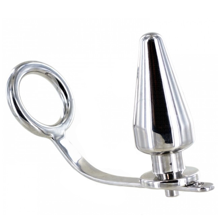 Anillo Peniano con Plug Anal de Acero Inoxidable 45mm - Metal Hard