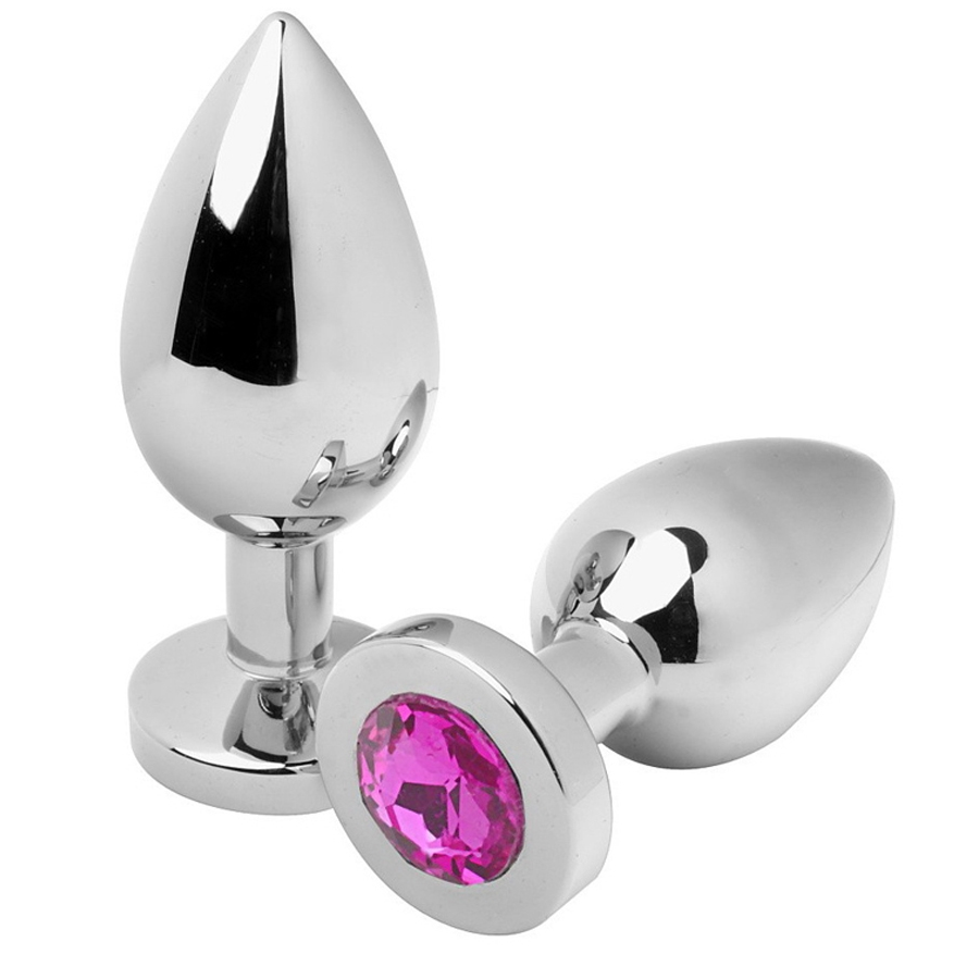 Metal Hard Anal Plug Diamond Rosa Small 5.71cm