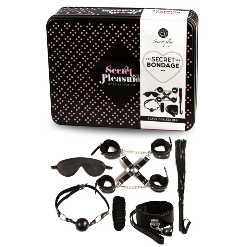 SECRETPLAY BDSM Set 8 Piezas Negro - Kit Completo de Bondage en Cuero Sintético