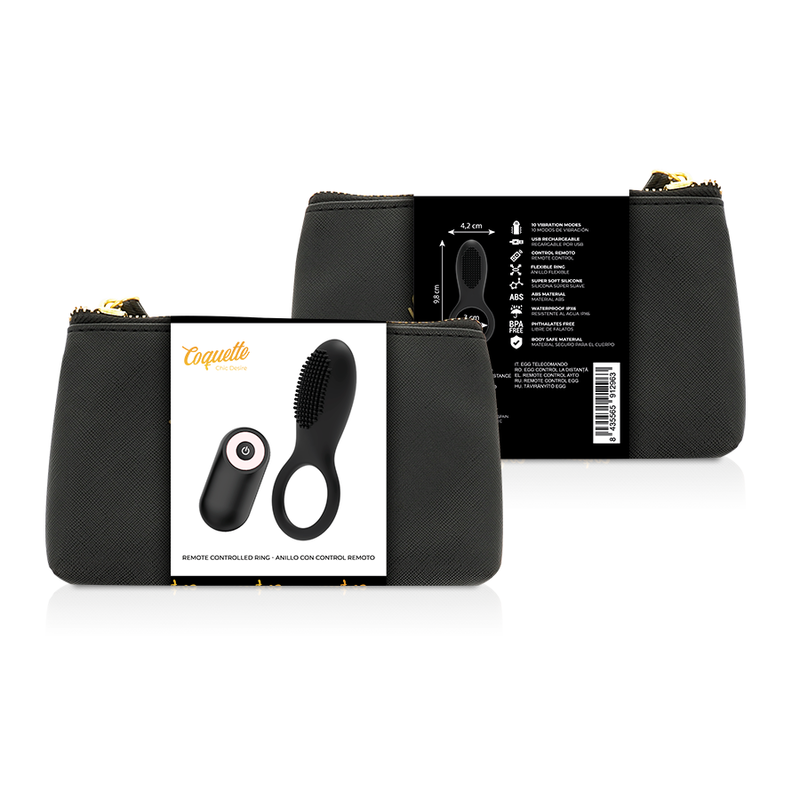 Coquette Chic Desire - Anillo Vibrador Control Remoto Recargable Negro/Oro