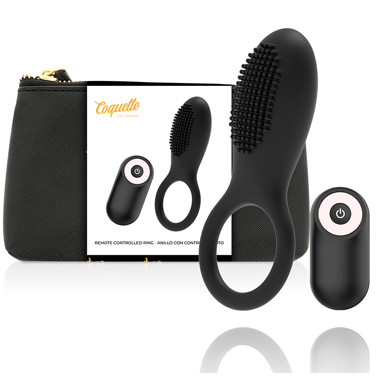 Coquette Chic Desire - Anillo Vibrador Control Remoto Recargable Negro/Oro