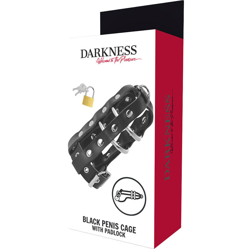 Darkness Leather Chastity Cage with Lock - Bondage