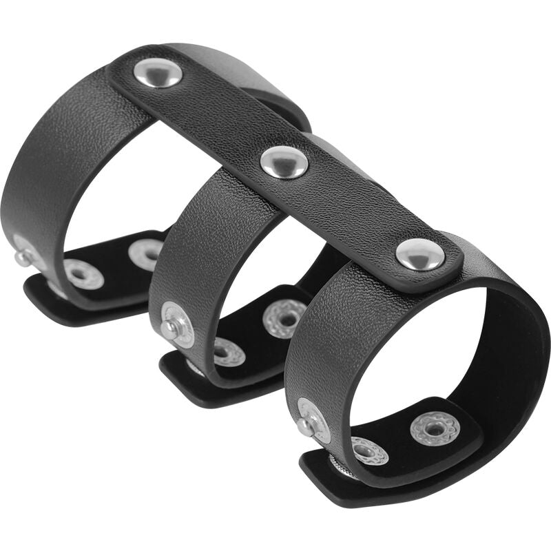 Darkness Adjustable Leather Double Penis and Testicle Ring
