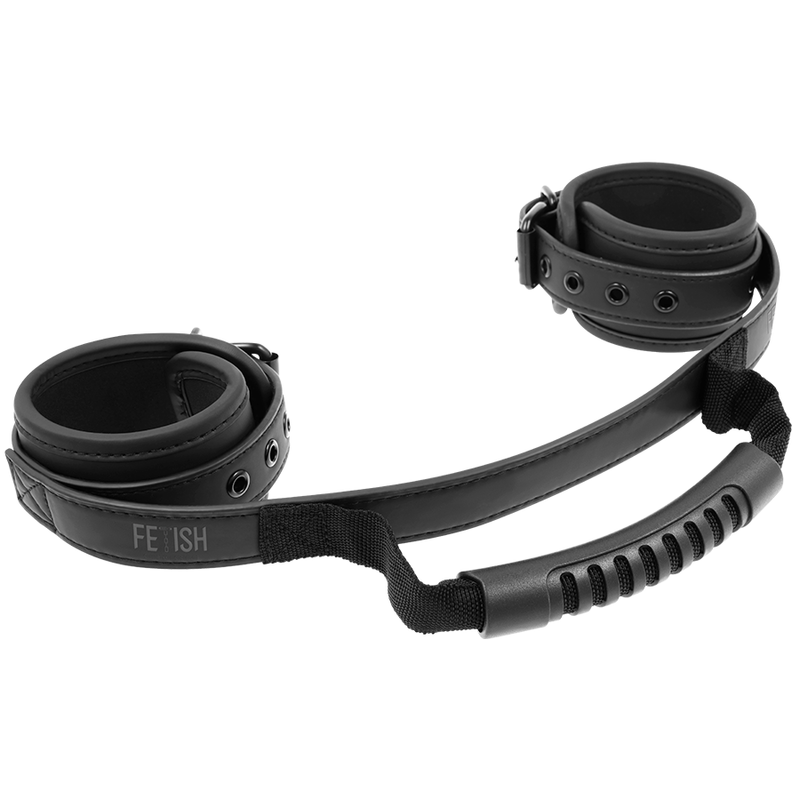 Fetish Submissive Neoprene Handcuffs with Handle - Restricciones BDSM Ajustables